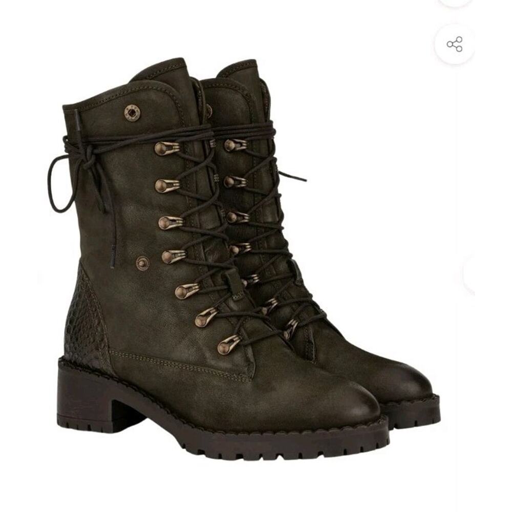 Vintage Foundry Co Milan Fur Lined Leather Boot 9 Army Green Vintage Inspired‎